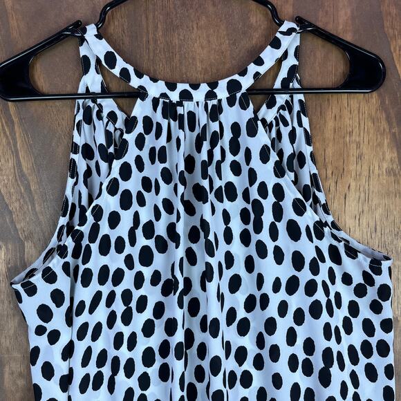 Ann Taylor LOFT Womens Blouse White Black Spots Polka Dot VNeck Tank Flowy M - Picture 9 of 10